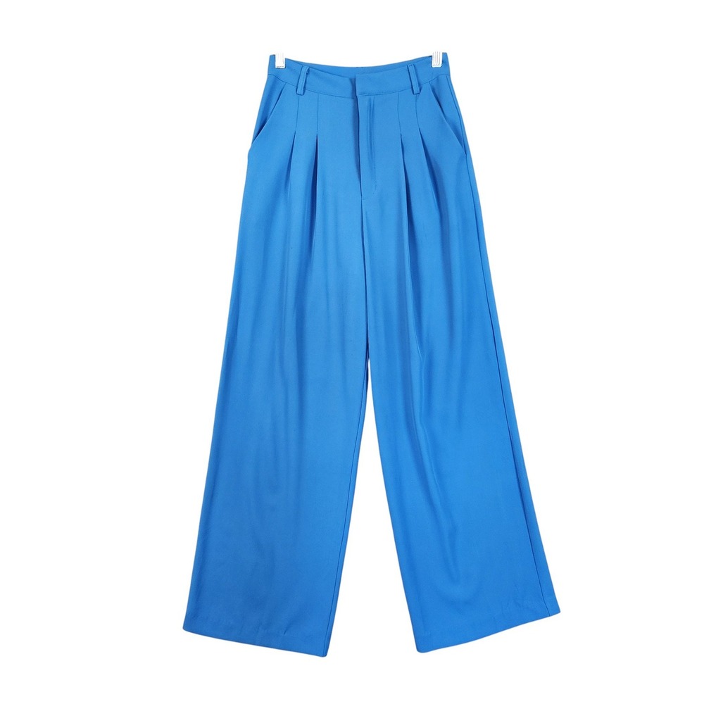Vestique Womens Pleat Front Wide Leg Trouser Pants Size Small Blue Bold Career